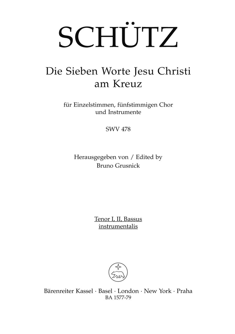 Die Sieben Worte Jesu Christi am Kreuz SWV 478 [TSolo1/TSolo2(Va 1/viola2)/BSolo(cello) part]