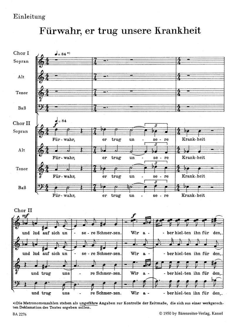 Passionsbericht des Matthäus [合唱楽譜]