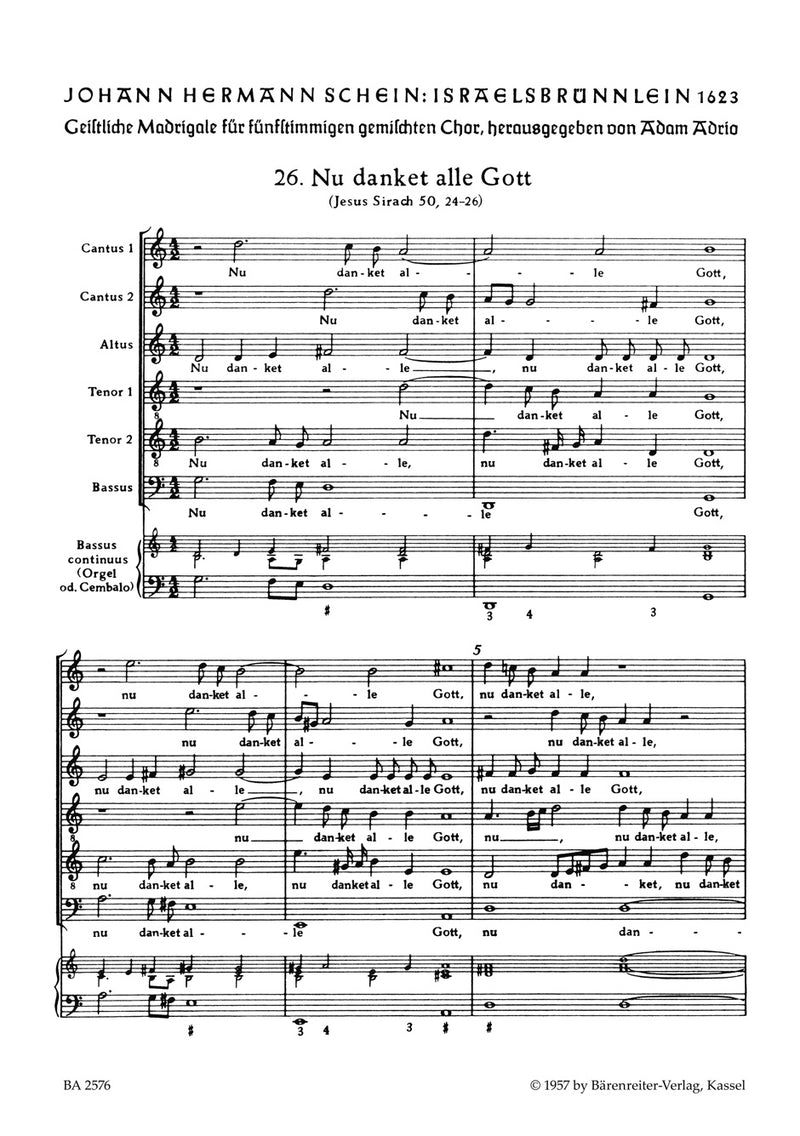 Nun danket alle Gott für fünfstimmigen Mixed Choir Nr. 26