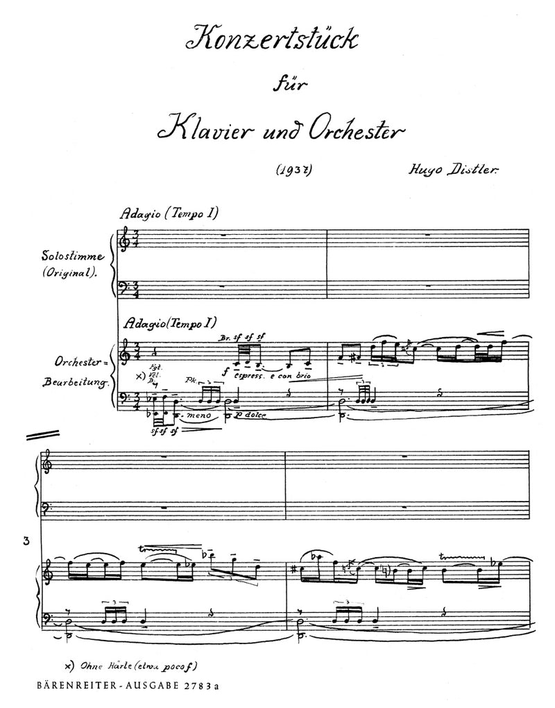 Konzertstück für Klavier und Orchester op. post. (1937)（ピアノ・リダクション）