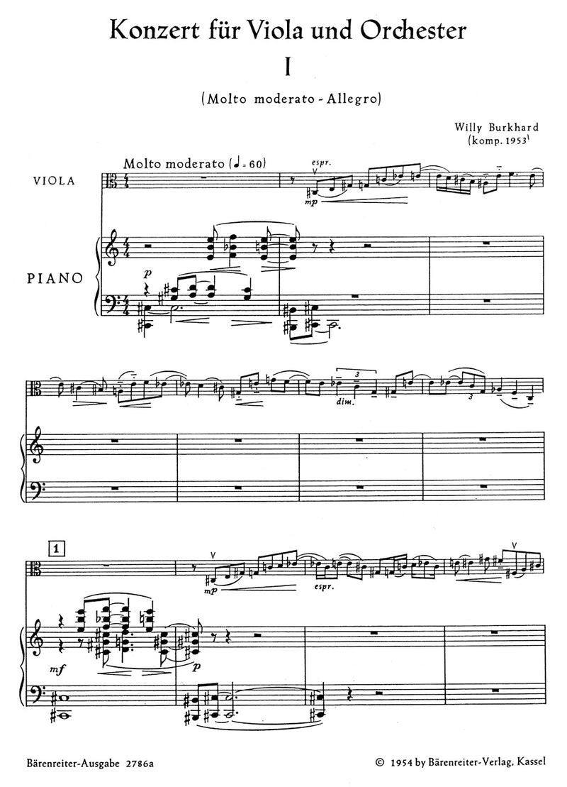 Concerto for Viola and Orchestra op. 93 (1953)（ピアノ・リダクション）
