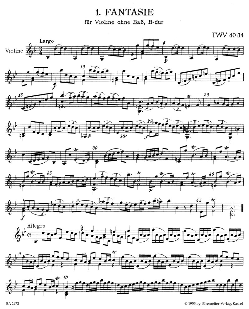 Twelve fantasies for Violin without Bass TWV 40: 14-25 (1735)