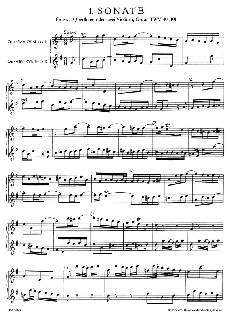 Six Sonatas for Two Violins (or Two Flutes) op. 2 TWV 40:101, 102, 104, vol. 1