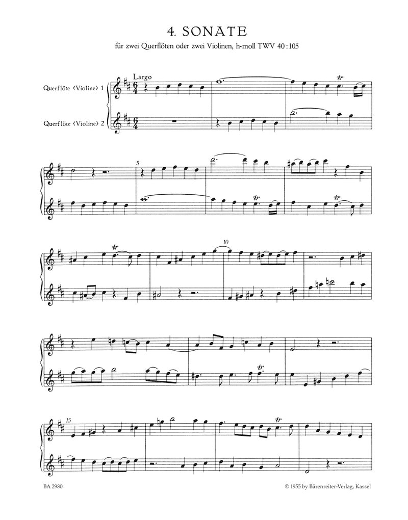 Six Sonatas for Two Violins (or Two Flutes) op. 2 TWV 40:101, 102, 104, vol. 2