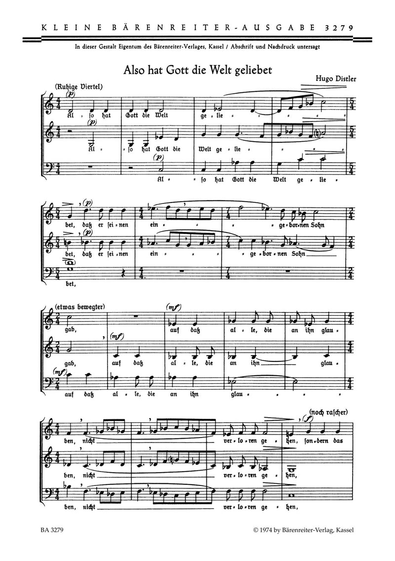 Also hat Gott die Welt geliebet Nr. 16 -Kleine Motette- (Liedsatz aus "Der Jahrkreis" op. 5 (1932/33))