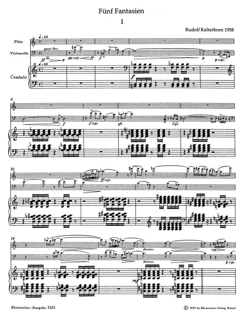 fünf Fantasien für Flöte, Violoncello und Cembalo (1958)