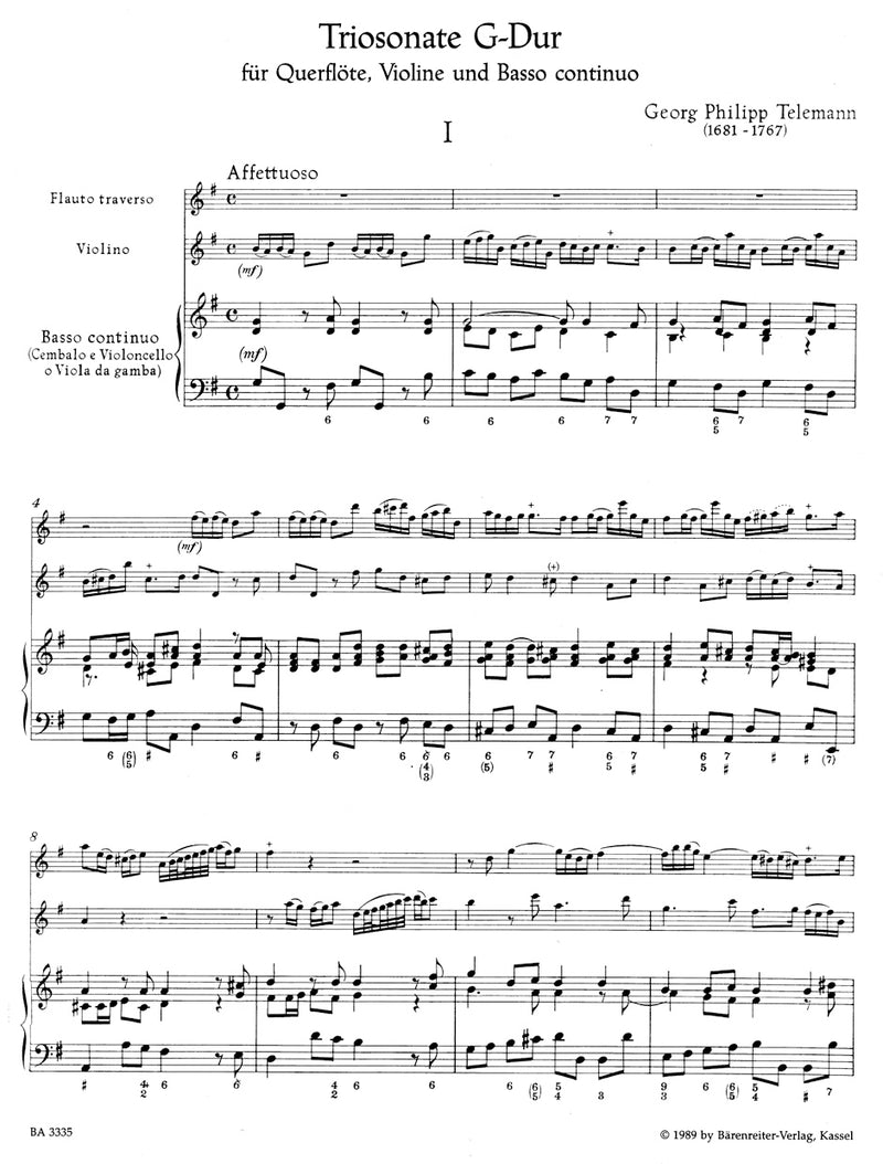 Triosonate für Querflöte, Violine und Basso continuo G-Dur TWV 42:G1