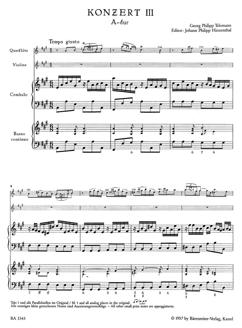 Konzert mit mehrfachen Besetzungsmöglichkeiten Nr. 3 A-Dur TWV 42:A3 [score & parts]