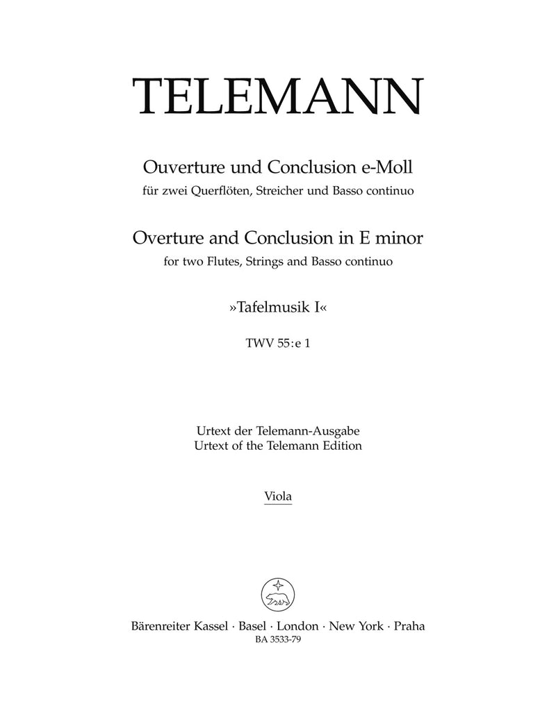 Ouvertüre und Conclusion für zwei Querflöten, Streicher und Basso continuo [viola part]