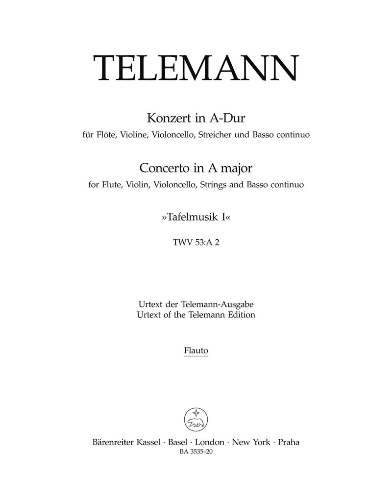 Concerto for Flute, Violin, Violoncello, Strings and Basso Continuo A major TWV 53:A 2 -Tafelmusik I- [flute-Solo part]