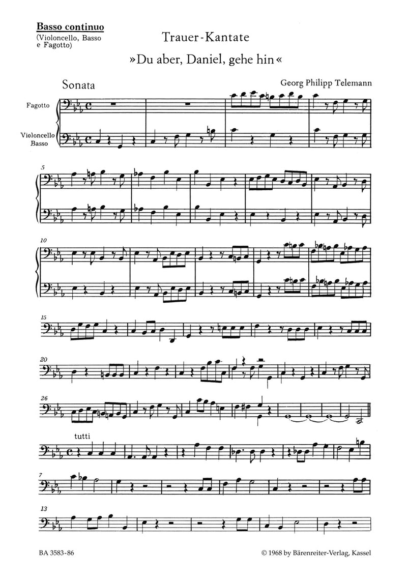 Du aber, Daniel, gehe hin [Bc/cello/double bass/bassoon part]