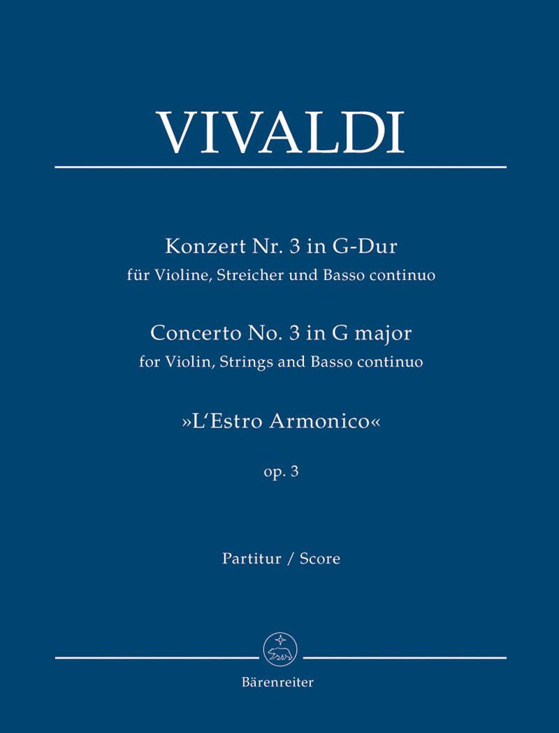 Concerto no. 3 G major RV 310 (from L'Estro armonico, op. 3) [score]