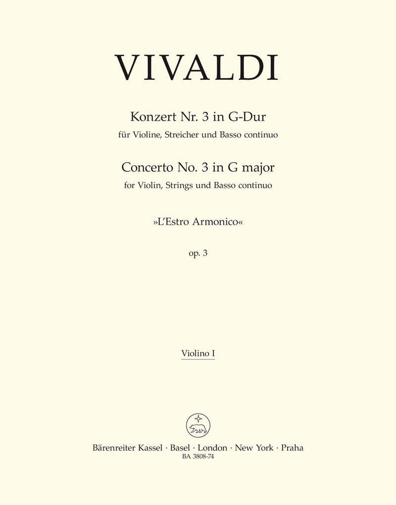 Concerto no. 3 G major RV 310 (from L'Estro armonico, op. 3) [violin 1 part]