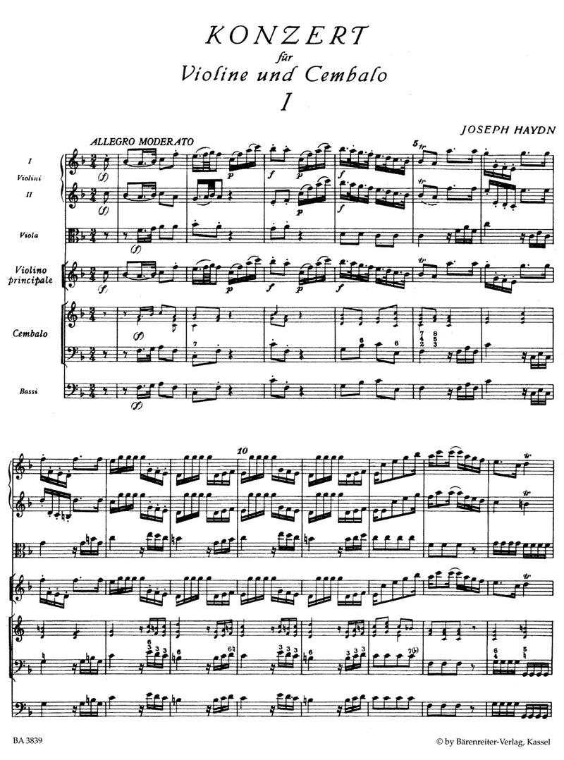 Concerto for Violin, Harpsichord and String Orchestra F major Hob XVIII:6* [score]
