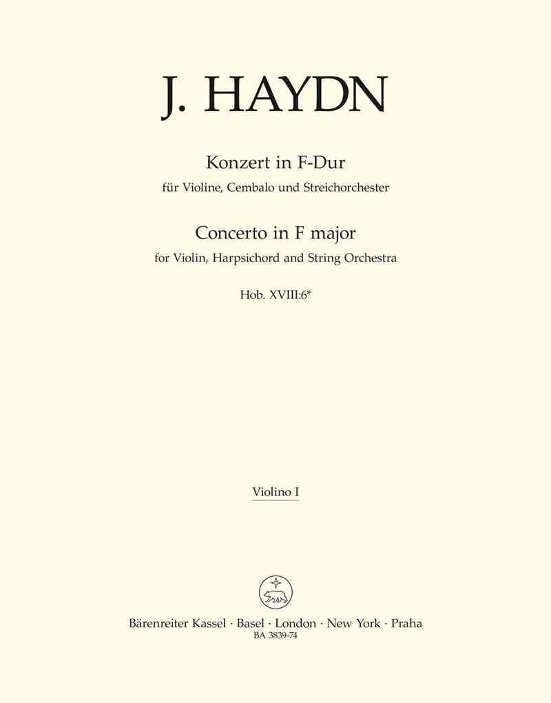 Concerto for Violin, Harpsichord and String Orchestra F major Hob XVIII:6* [violin 1 part]