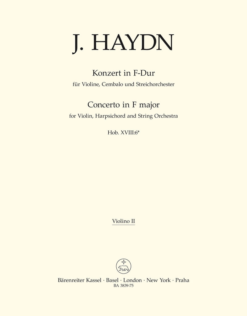 Concerto for Violin, Harpsichord and String Orchestra F major Hob XVIII:6* [violin 2 part]
