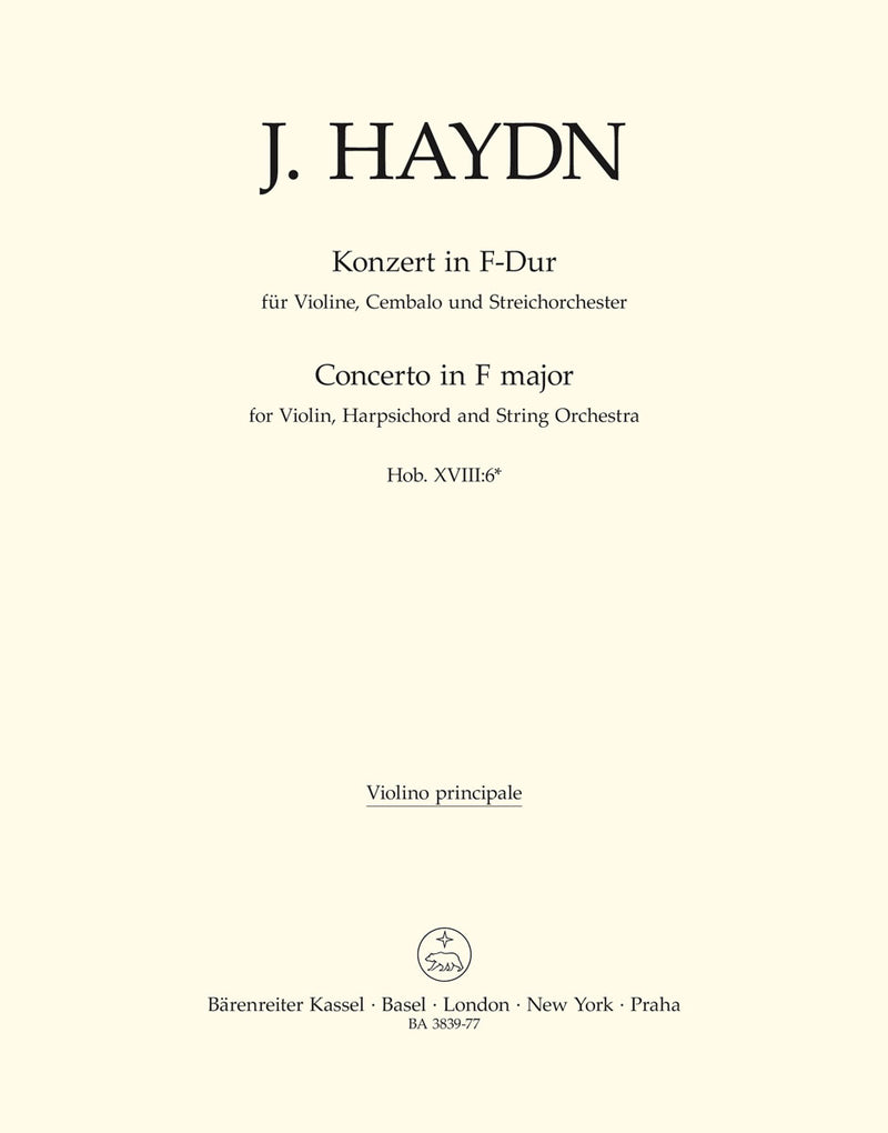Concerto for Violin, Harpsichord and String Orchestra F major Hob XVIII:6* [violin solo part]