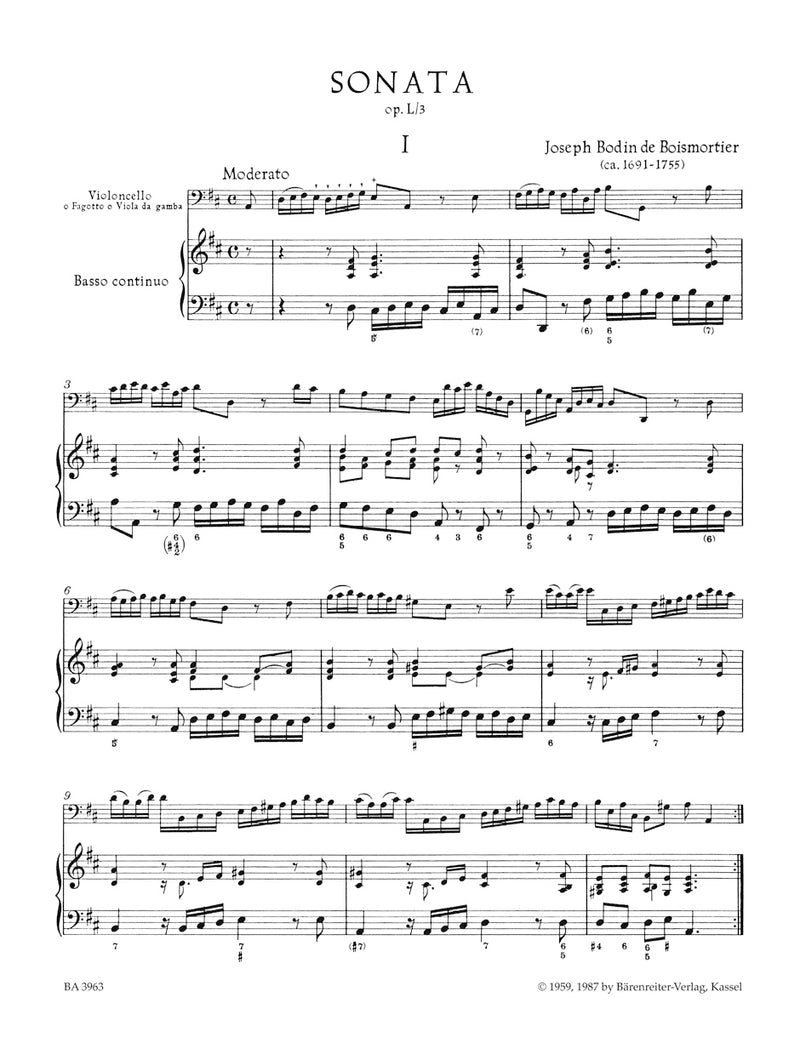 Sonata for Violoncello (Bassoon or Viola da gamba) and Basso continuo D major op. L/3