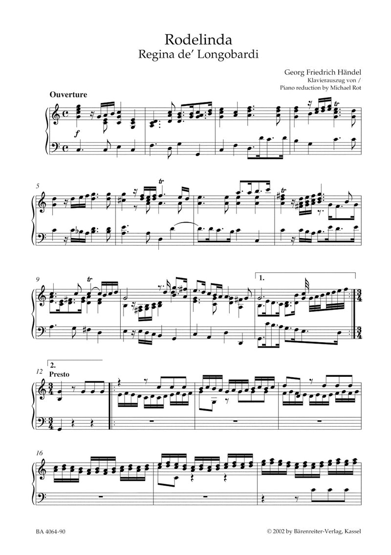 Rodelinda, Regina de' Longobardi HWV 19 -Dramma per musica in thre acts- （ヴォーカル・スコア）