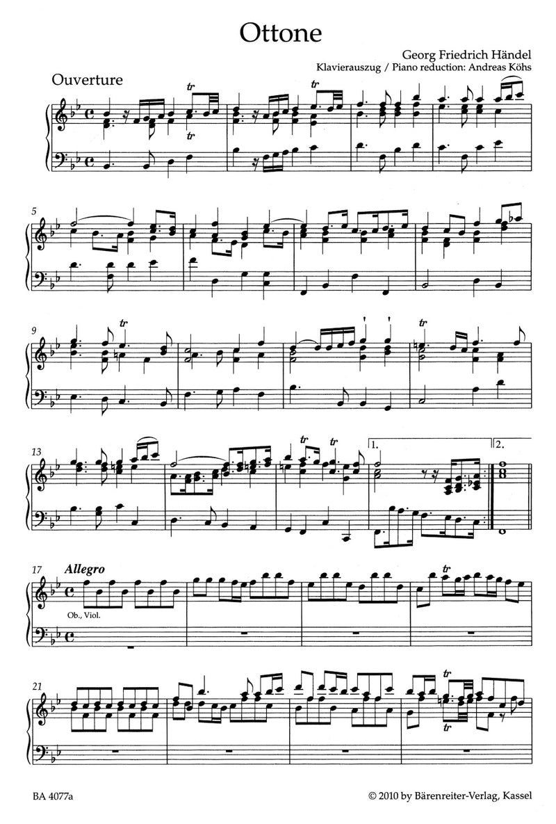 Ottone HWV 15 (Version of the first performance 1723) （ヴォーカル・スコア）