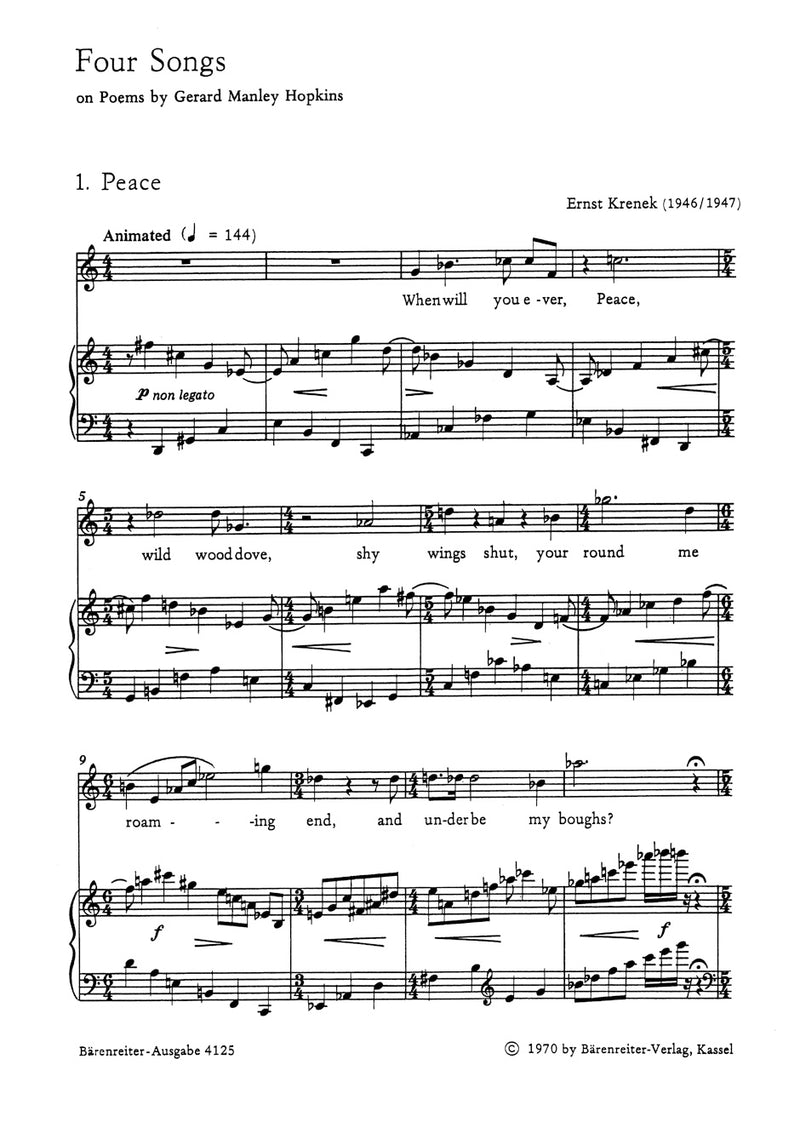 Vier Lieder nach Gedichten von Gerard Manley Hopkins op. 112 (1946/1947)