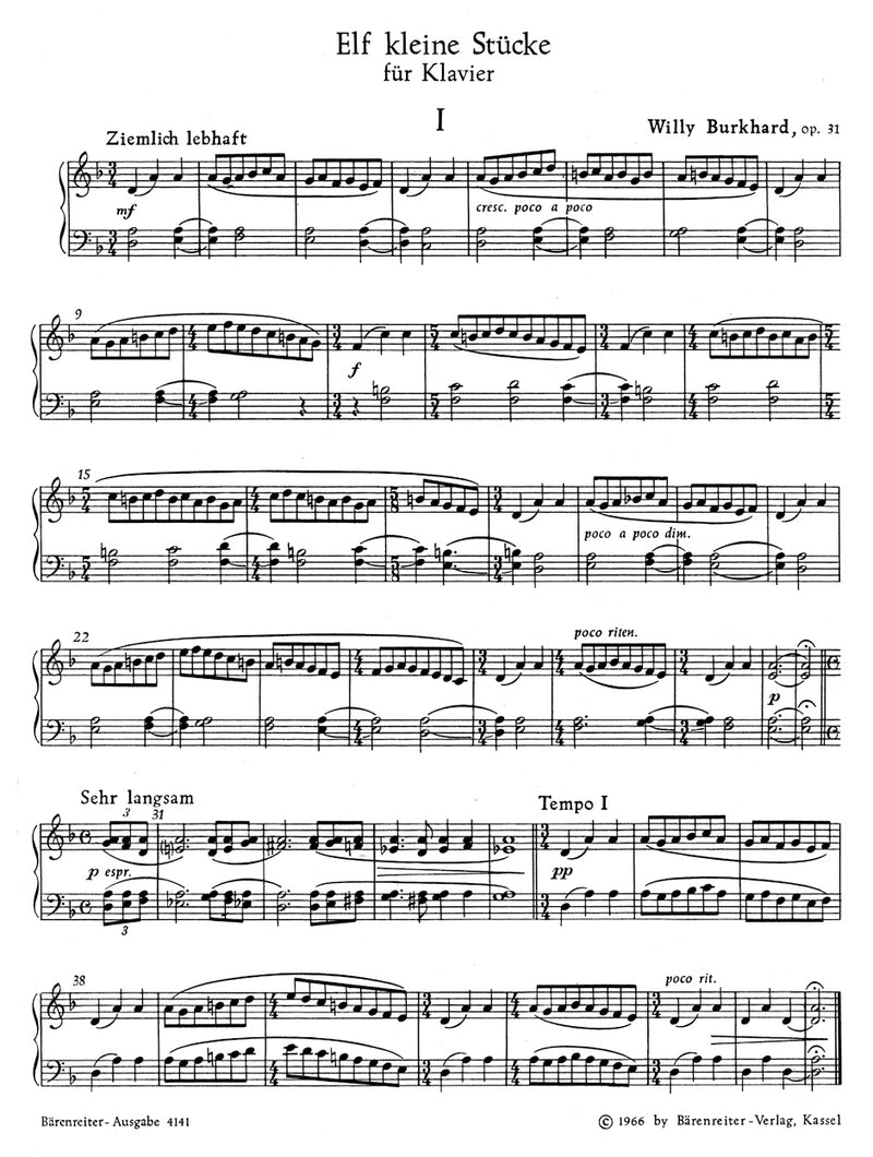 Elf kleine Stücke für Klavier op. 31 (1931)