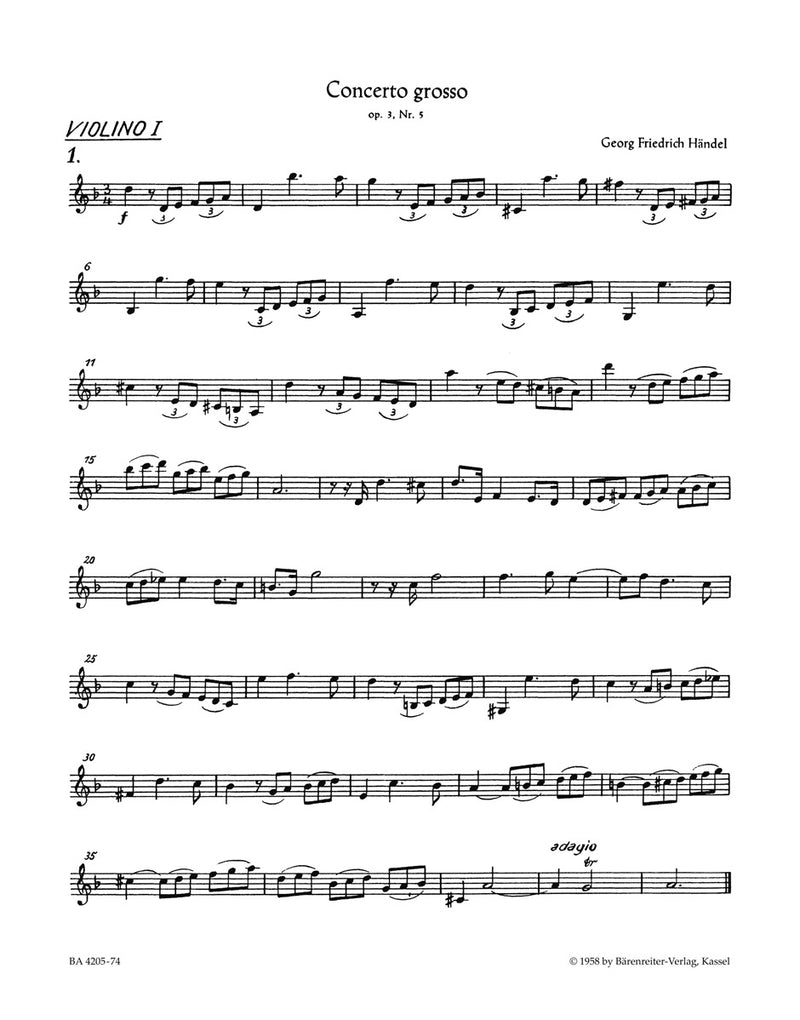 Concerto grosso d-Moll op. 3/5 HWV 316 [violin 1 part]