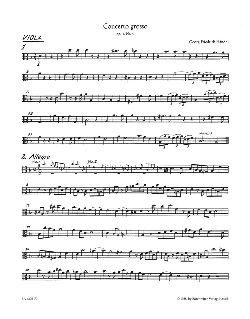 Concerto grosso d-Moll op. 3/5 HWV 316 [viola part]