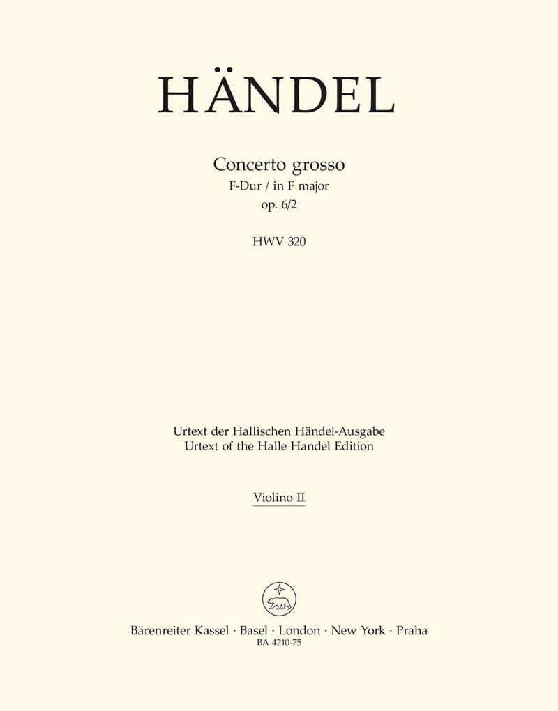 Concerto grosso F-Dur op. 6/2 HWV 320 [violin solo/Tutti2 part]