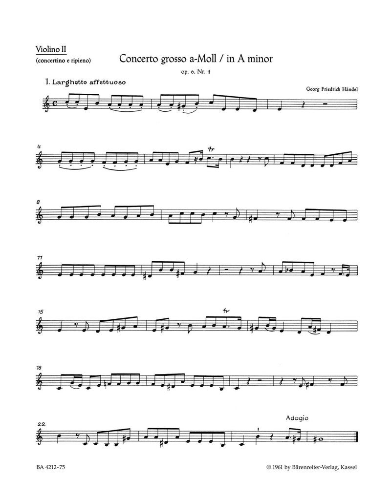 Concerto grosso a-Moll op. 6/4 HWV 322 [violin solo/Tutti2 part]