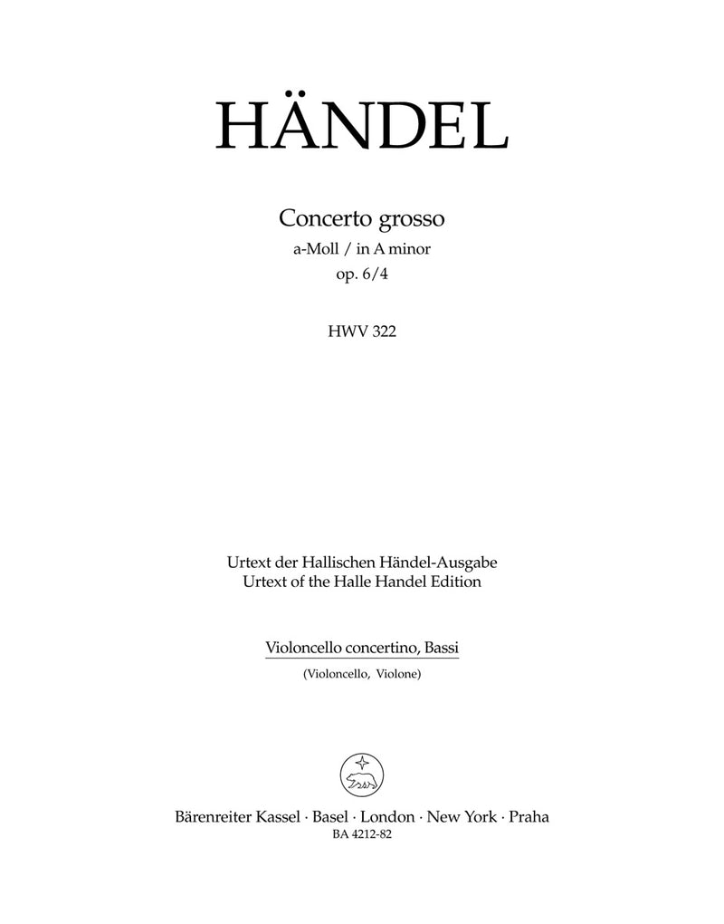 Concerto grosso a-Moll op. 6/4 HWV 322 [cello-solo/cello/double bass part]