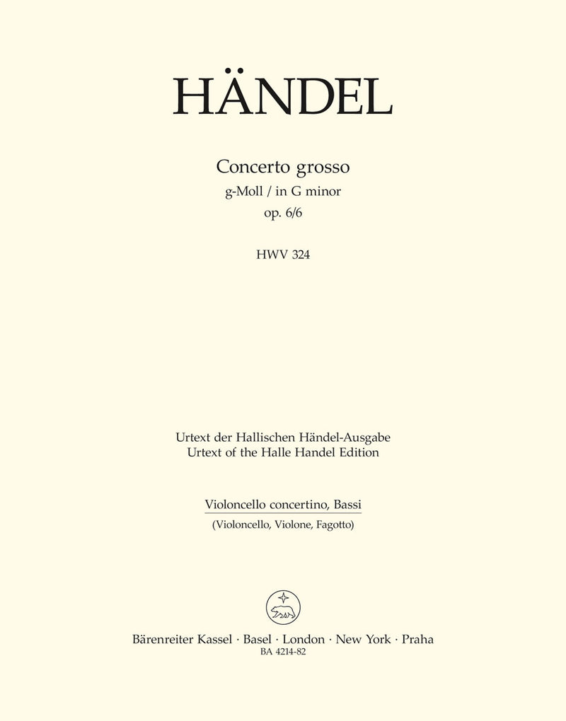 Concerto grosso g-Moll op. 6/6 HWV 324 [cello-solo/Cello Tutti(bassoon)/double bass part]