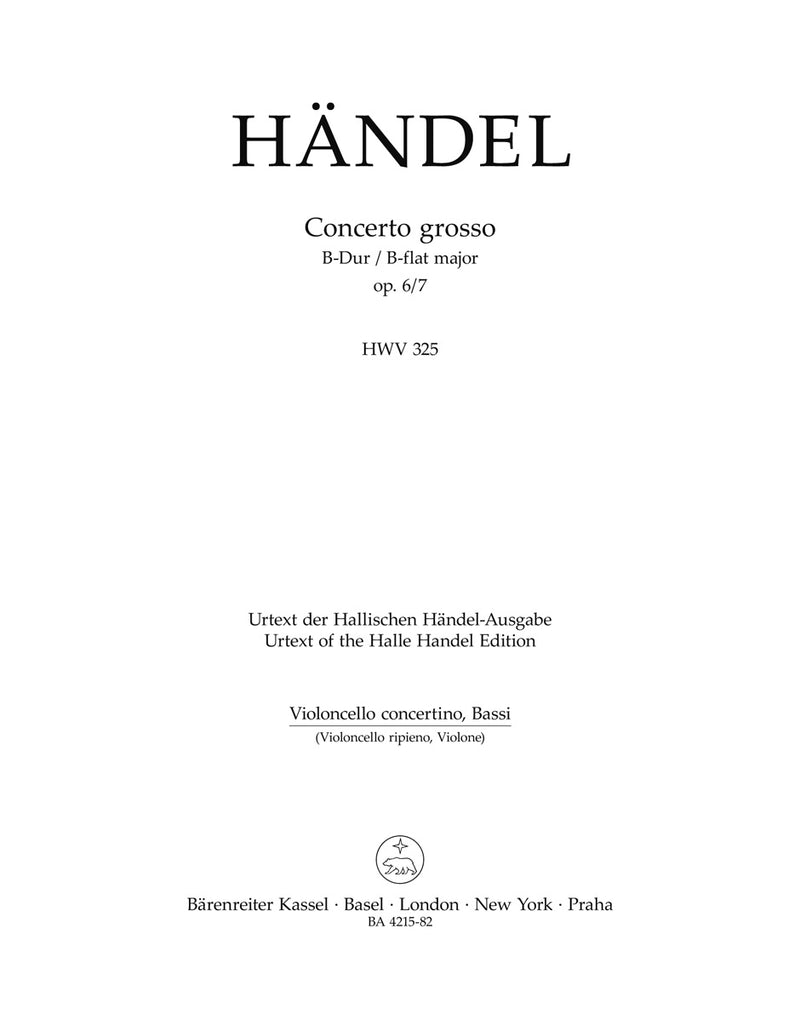 Concerto grosso B-Dur op. 6/7 HWV 325 [cello-solo/Tutti/double bass part]