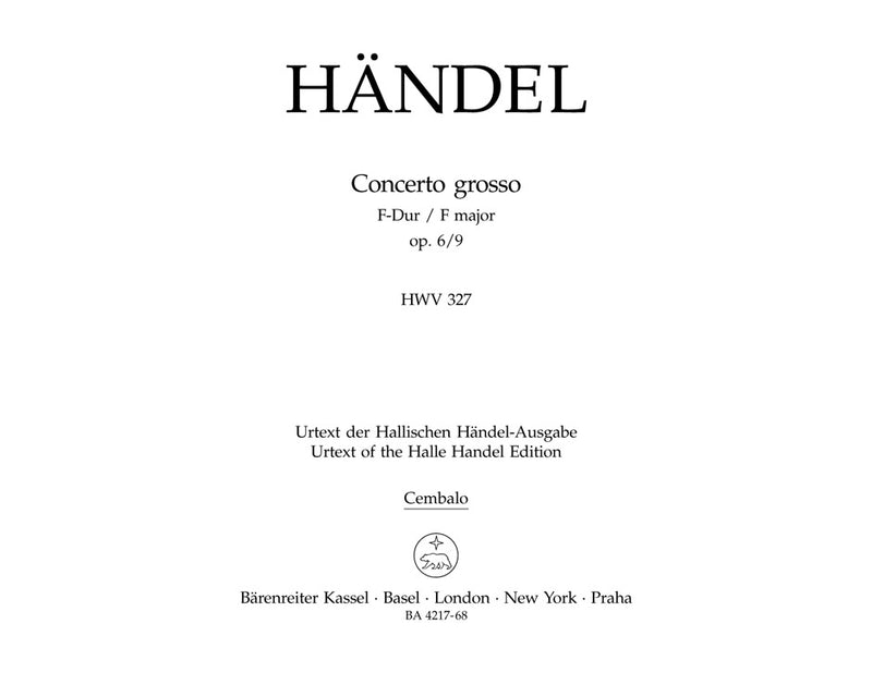 Concerto grosso F major op. 6/9 HWV 327 [harpsichord part]