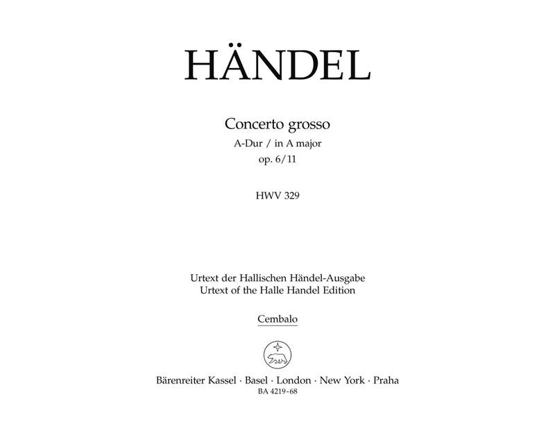 Concerto grosso A major op. 6/11 HWV 329 [harpsichord part]
