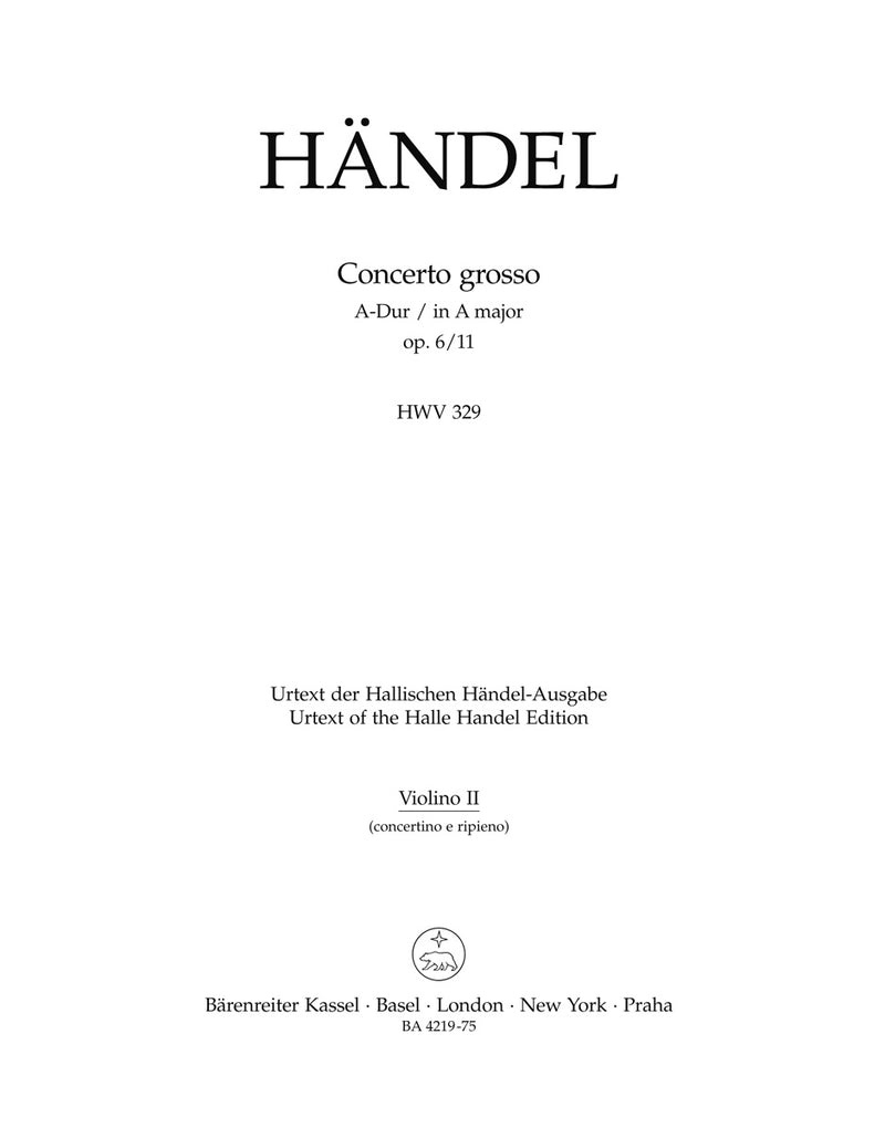 Concerto grosso A major op. 6/11 HWV 329 [violin solo/Tutti2 part]