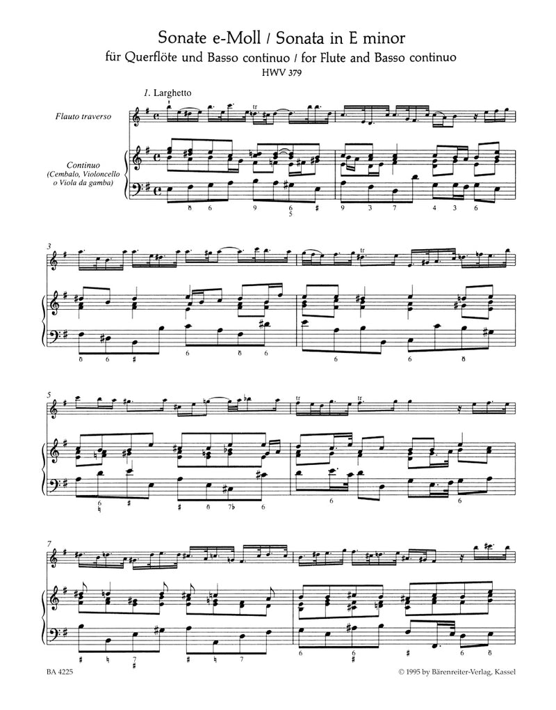 Eleven Sonatas for Flute and Basso Continuo [Performance score, set of parts]