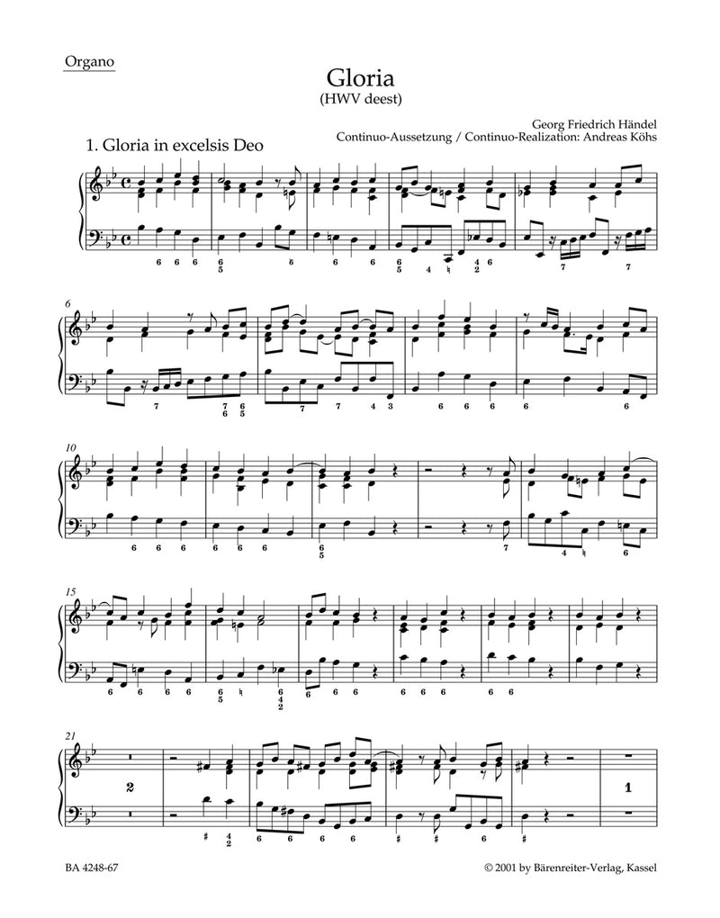 Gloria HWV deest [organ part]