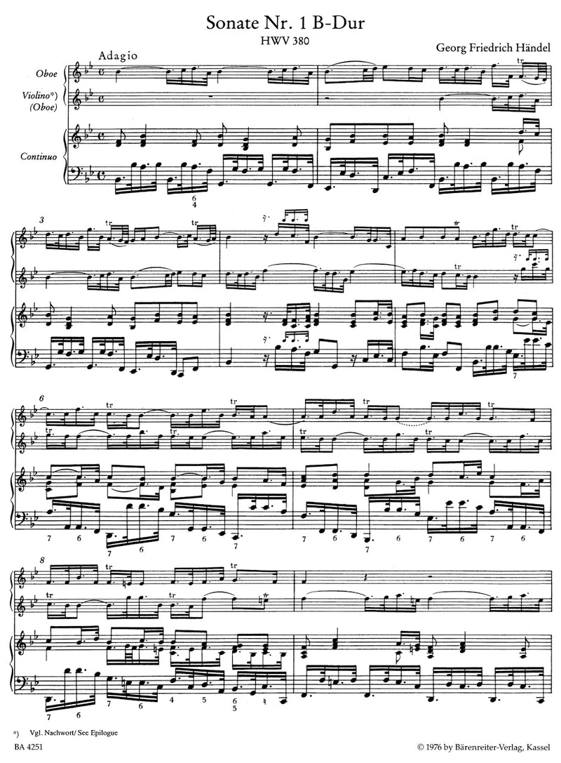 Six Sonatas for Oboe, Violin (oboe) and Basso continuo, Book 1 [score & parts]
