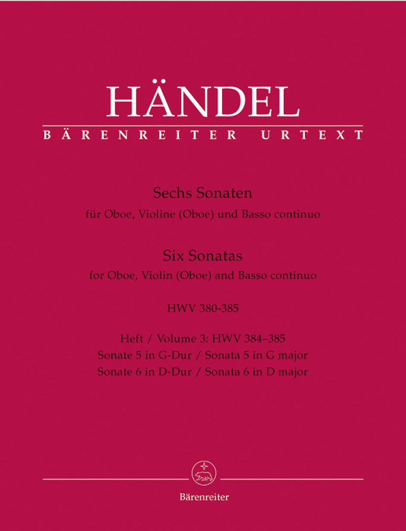 Six Sonatas for Oboe, Violin (oboe) and Basso continuo, Book 3 [Performance score, set of parts]