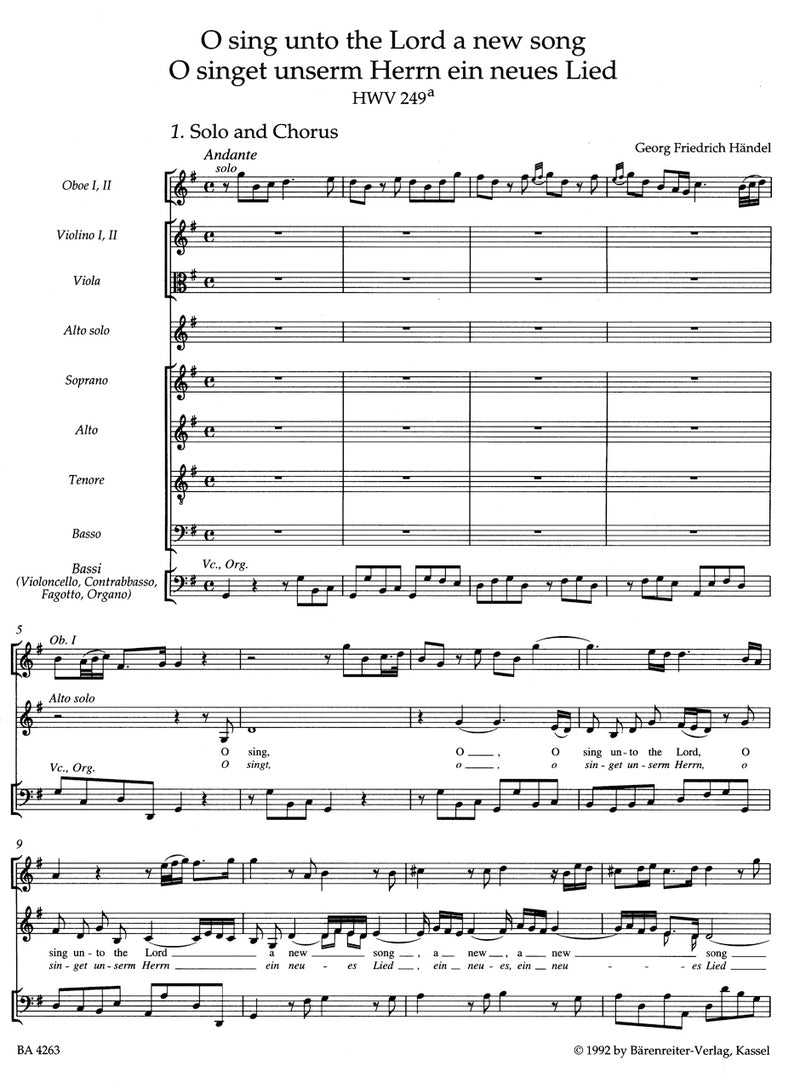 O sing unto the Lord HWV 249a [score]