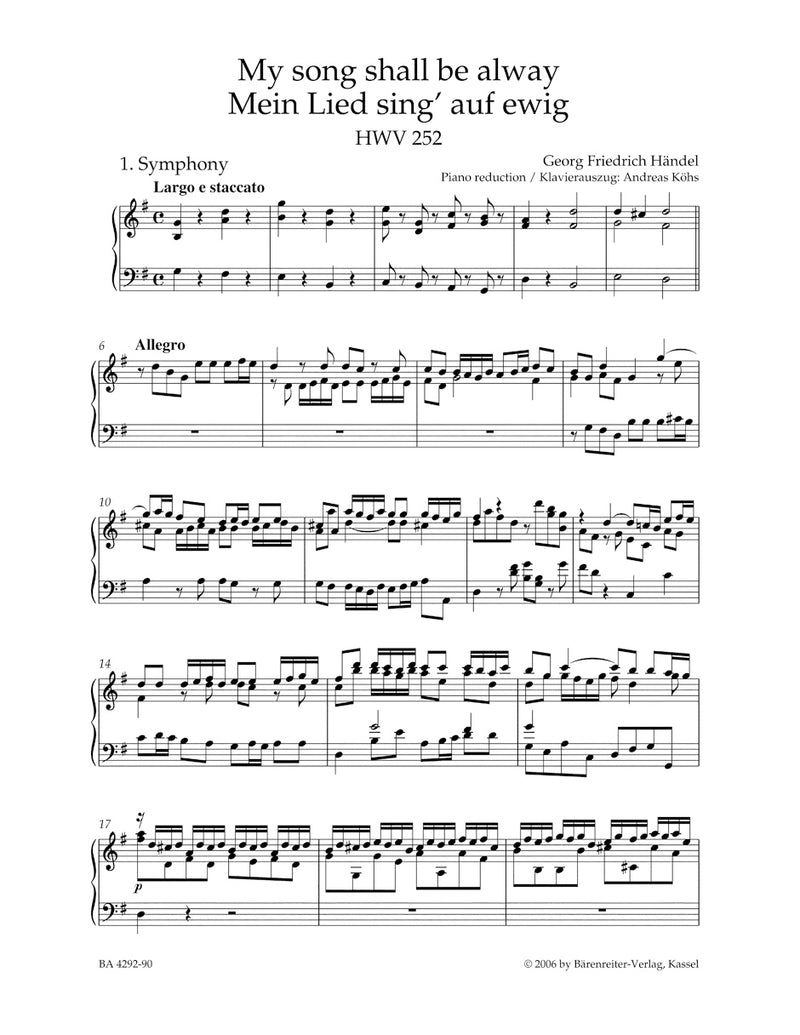 My song shall be alway HWV 252 （ヴォーカル・スコア）
