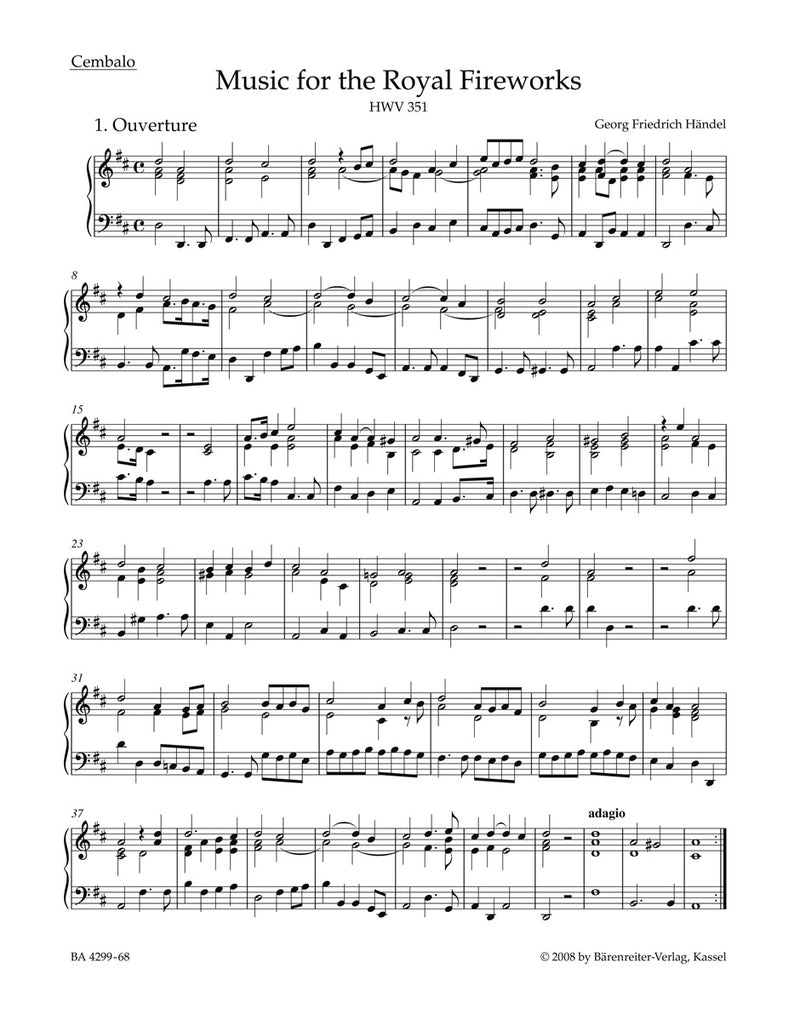 Music for the Royal Fireworks HWV 351 [harpsichord part]