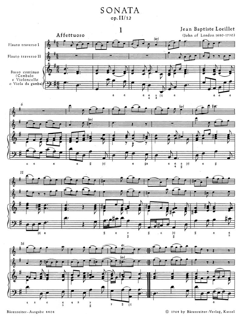 Triosonate für zwei Flöten und Basso continuo G-Dur op. 2/12