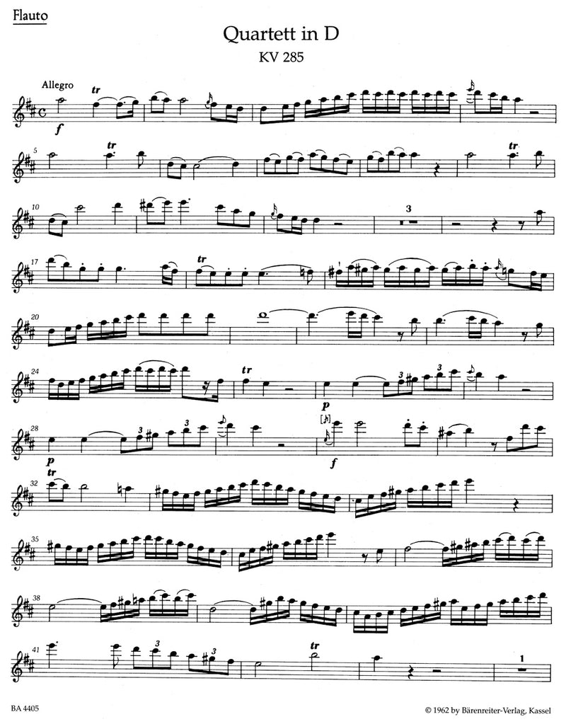 Quartets for Flute, Violin, Viola and Violoncello [set of parts]