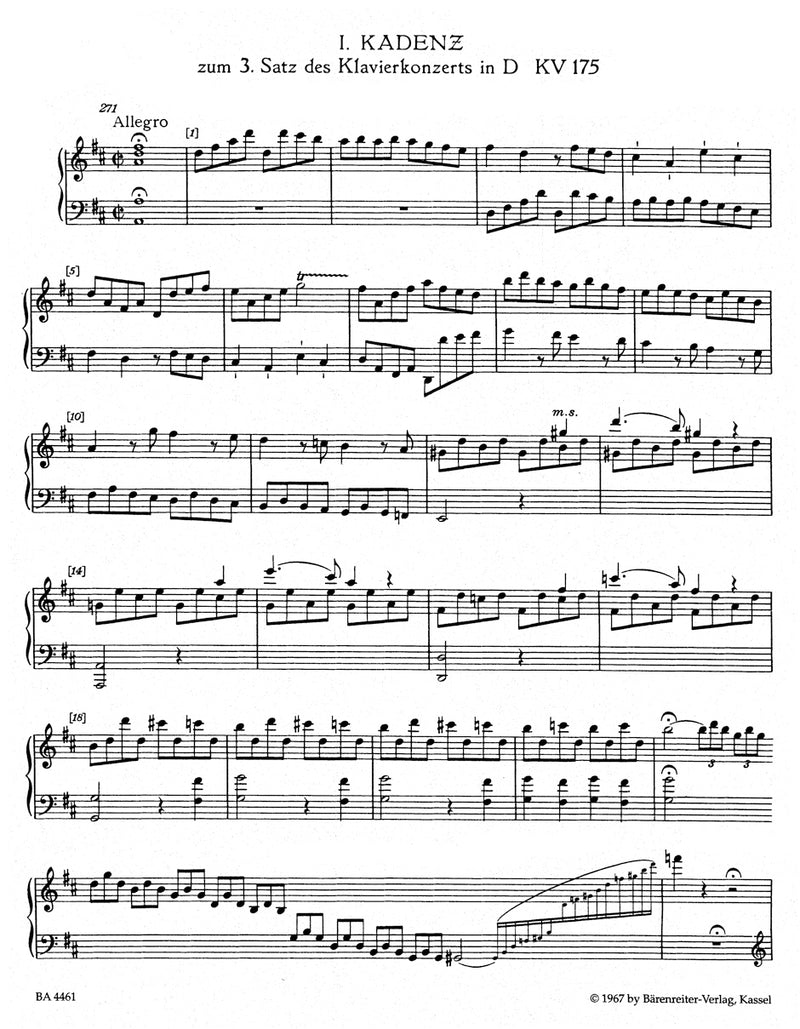 Cadenzas, Lead-ins and Ornaments to the Piano Concertos of Wolfgang Amadeus Mozart