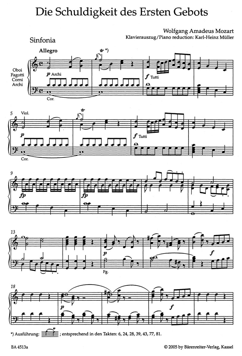 Die Schuldigkeit des Ersten Gebots K. 35 （ヴォーカル・スコア）
