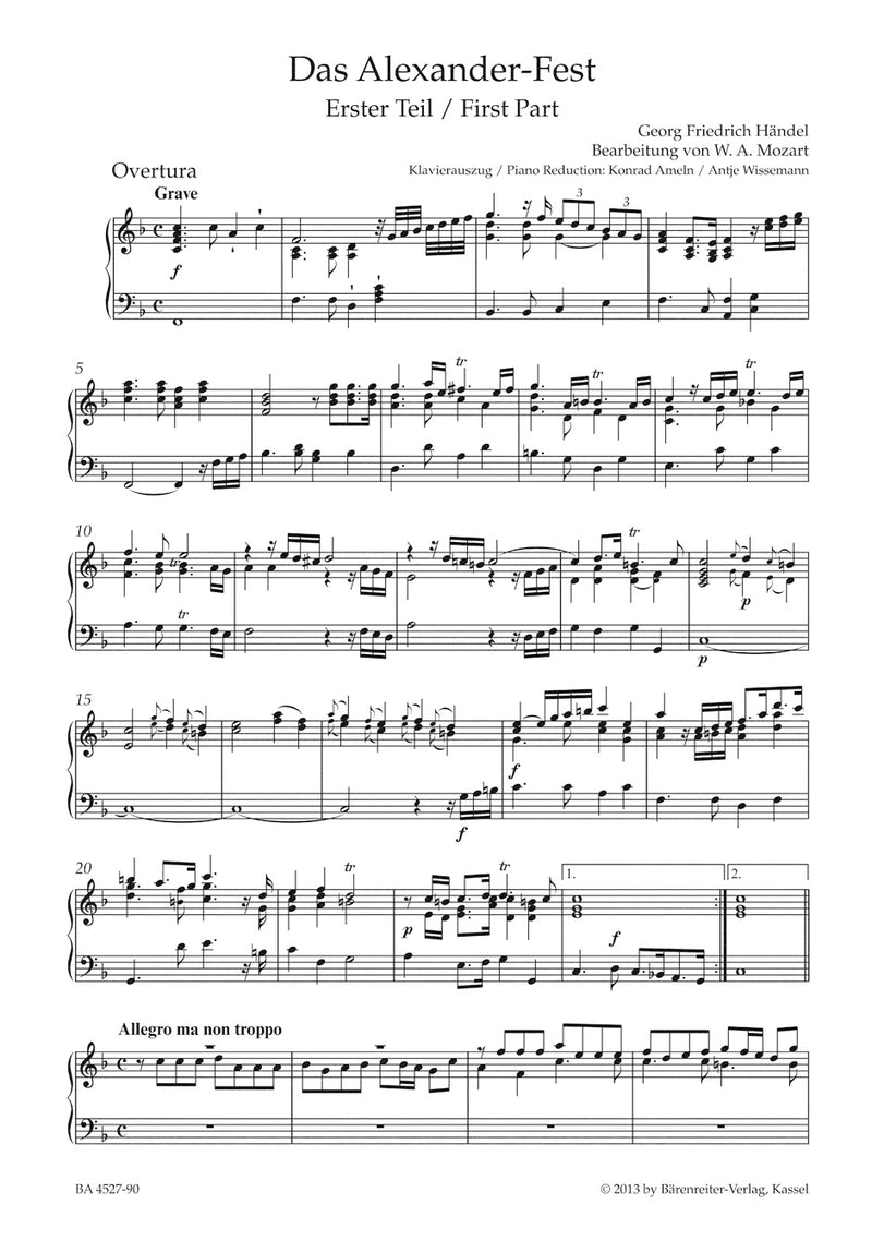 Alexander's Feast K. 591 (in the arrangement of Wolfgang Amadeus Mozart) （ヴォーカル・スコア）