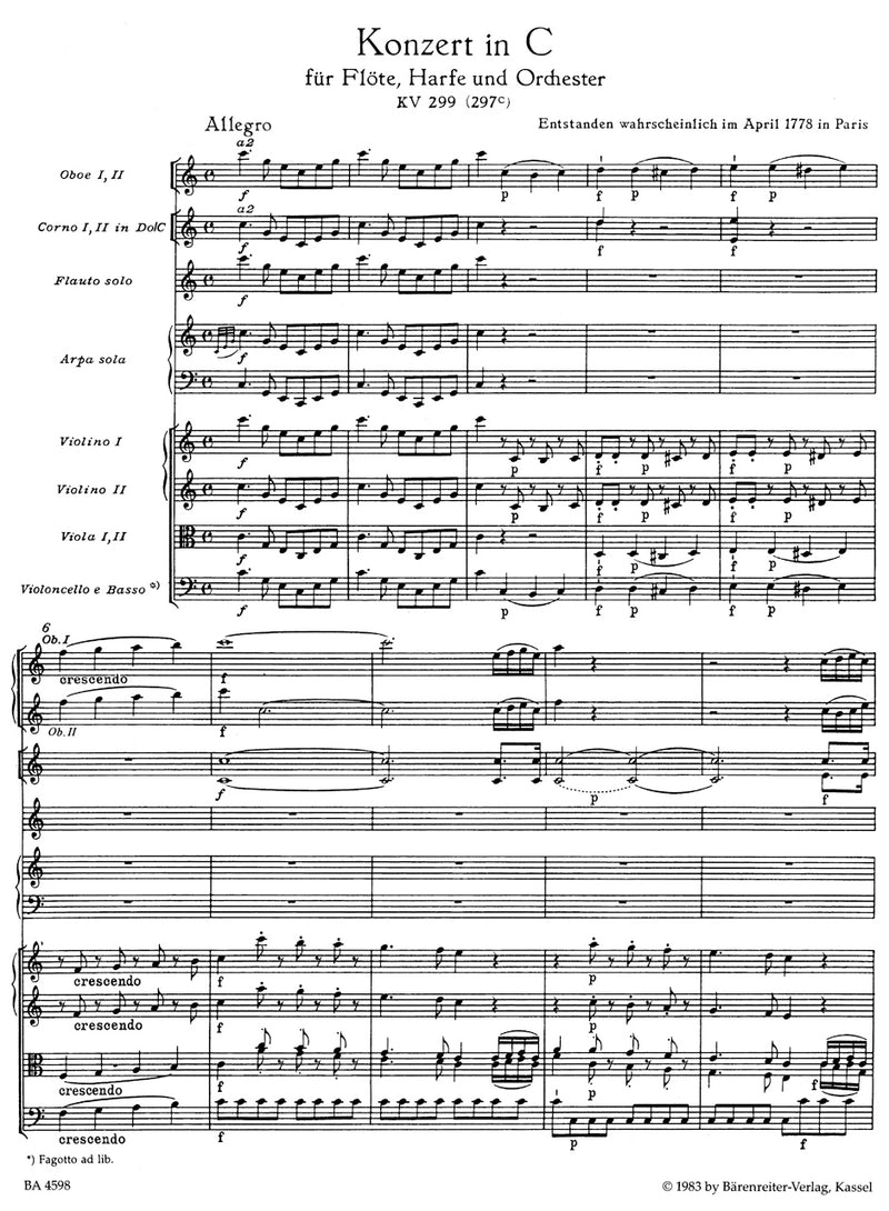 Concerto for Flute, Harp and Orchestra C major K. 299(297c) [score]
