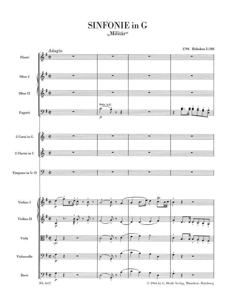 Symphony G major Hob. I:100 "Military" [score]